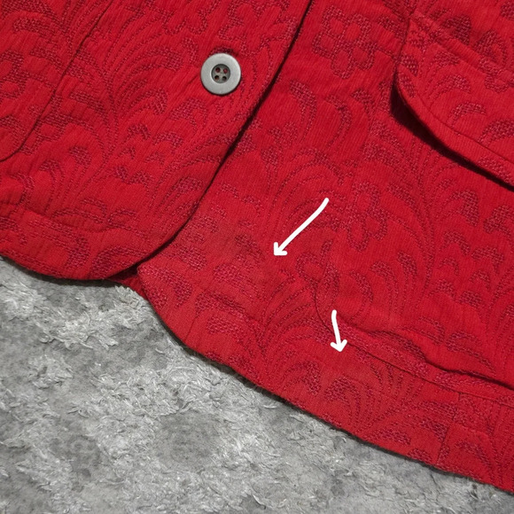 CHICOS 100% Silk Floral Knit Patterned Blazer, Red Orange, Unlined, Size 1, M - Picture 13 of 16